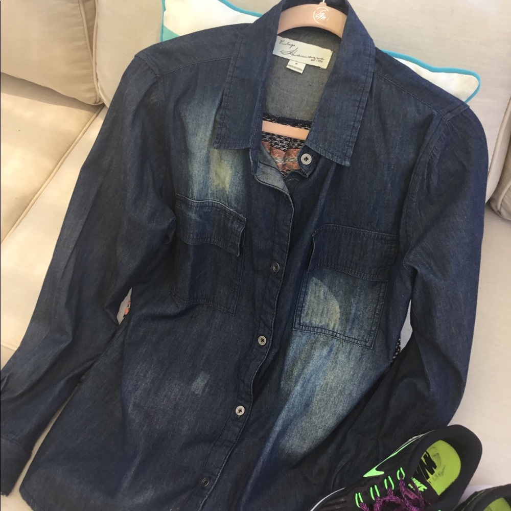 Cool Distressed Vintage Havana Jean shirt Blouse👚